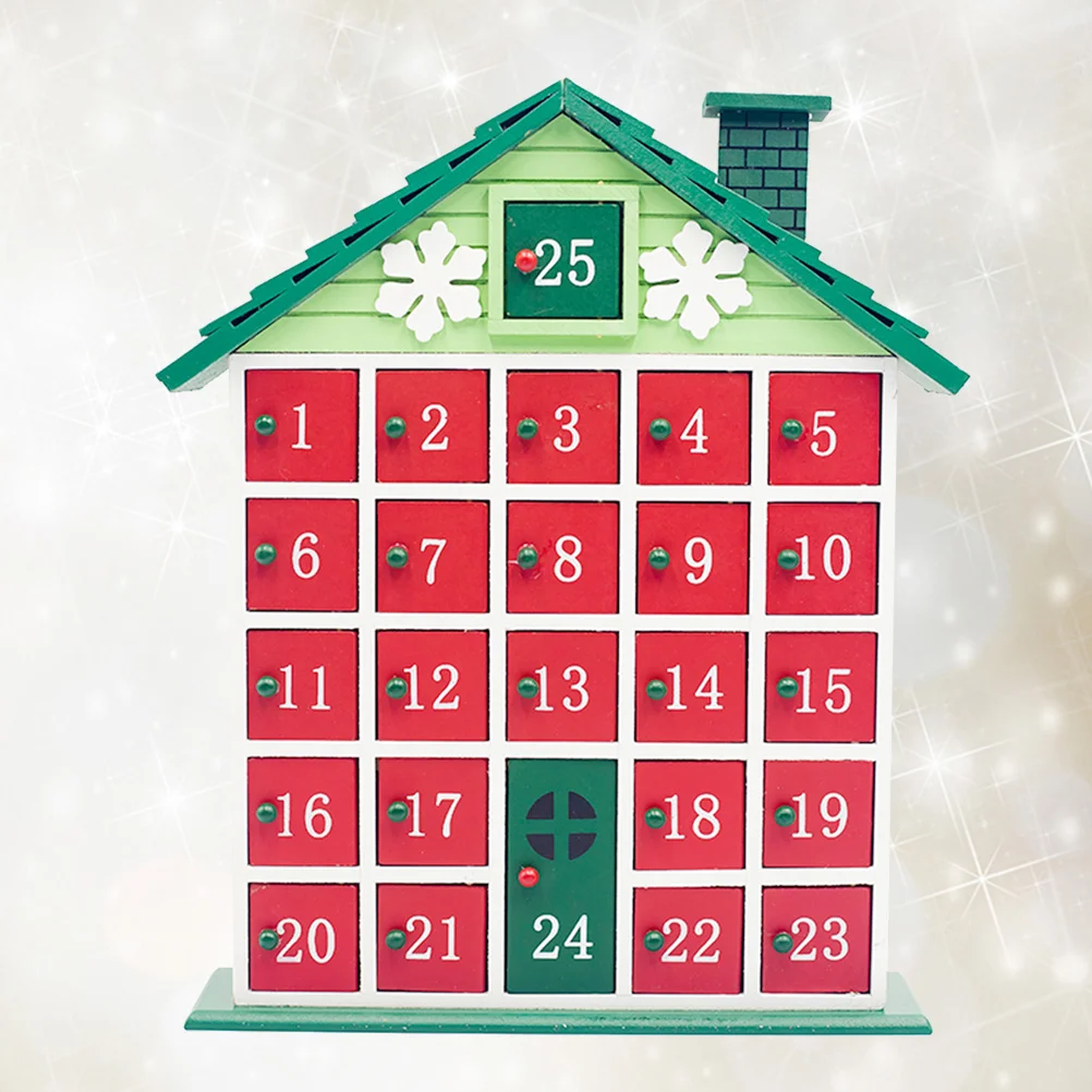 

Wooden Christmas Cabin Storage Case Countdown Calendar Ornament (Green House Calendar)