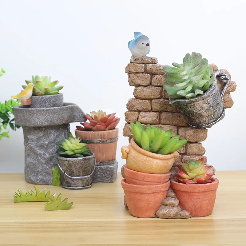 

TECHOME Resin Succulent Pot Pastoral American Garden Pot Creative Indoor Planter Retro Old Flower Pots Ornaments Bonsai