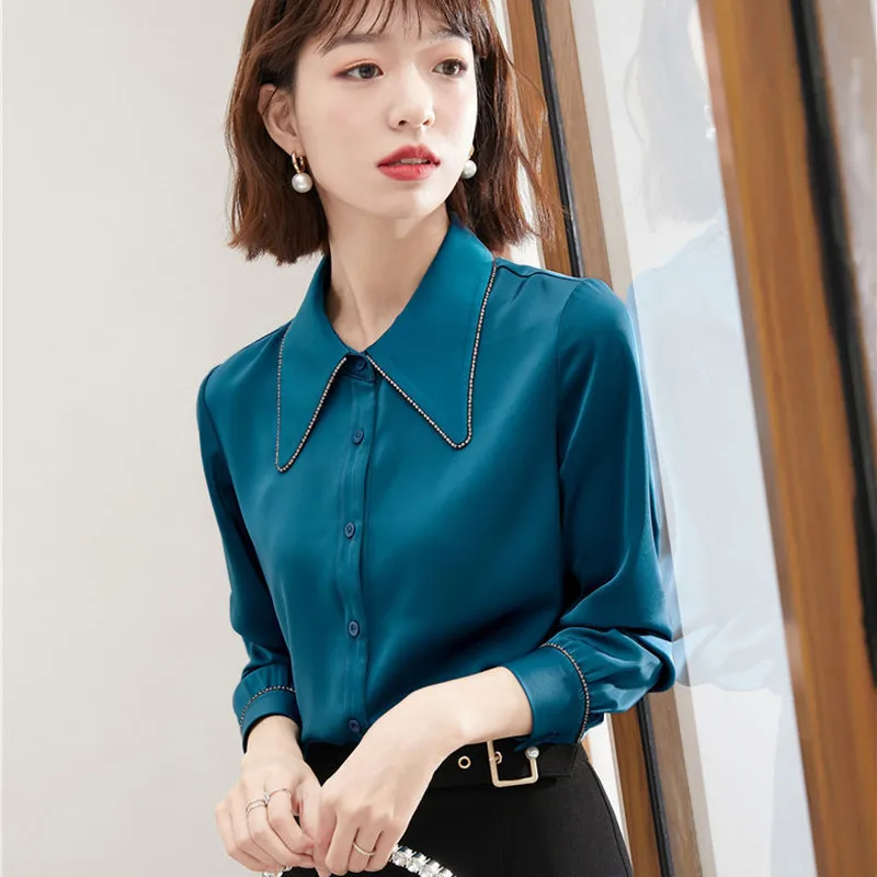 

Spring Summer Women Chiffon Long Sleeve Fashion Blouses Shirts Polo-Neck Temperament All-Match Blusas Tops MM0252