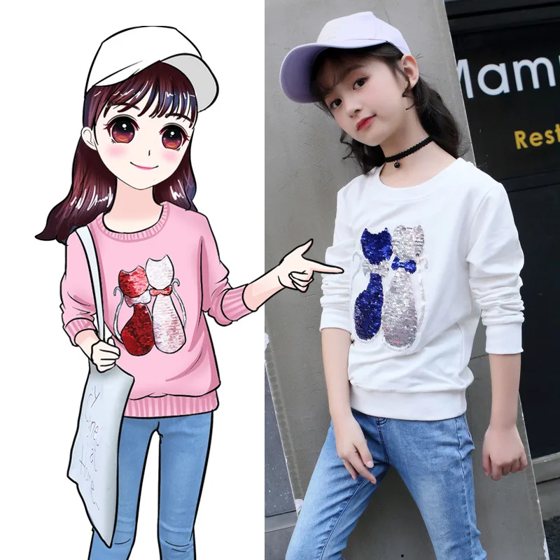 Футболка для девочек подростков милая детская одежда с блестками и длинными