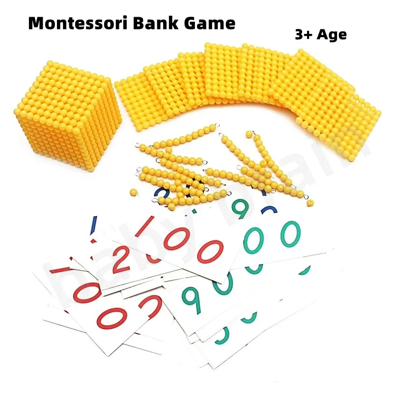 

Montessori Materials Bead Math Toy Gold Beads Symbols With Trays Decimal Bank Game Decimals Learning for Preschool Student Gift