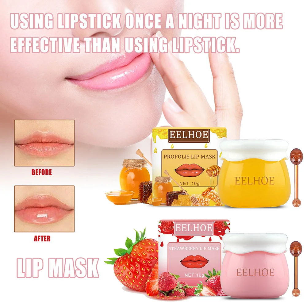 

10g Strawberry Honey Repairing Lip Balm Moisturizing Lip Mask with Brush Repair Dryness Peeling Exfoliating Scrub Lip Care