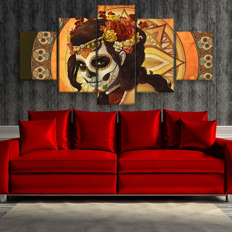 

Wall Art Top-Rated Canvas HD Prints Posters Decor Framework 5 Piece Artistic Sugar Skull Paintings Modern Home Decor Artwork