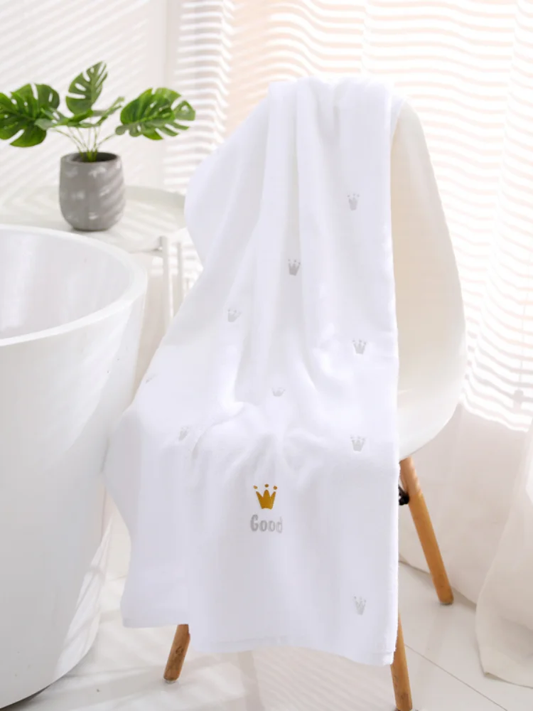 Полотенца Банные прямоугольные с вышивкой короны 70*140 см 100% хлопок впитывающее