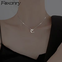 foxanry 925 stamp necklace for women new trend party accessories elegant sparkling zircon star moon bride jewelry gift