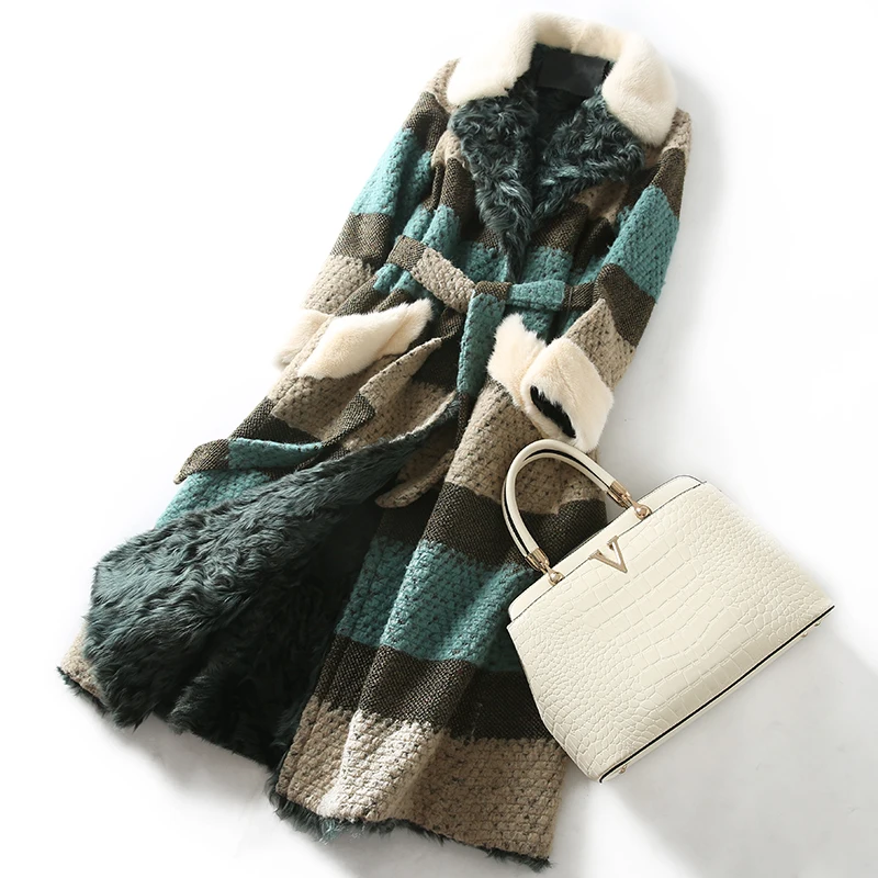 Natural Fur Coat Female Winter Real Wool Liner Mink Fur Collar Jacket Women Vintage Double Faced Tops Korean Fur Jackets 17809