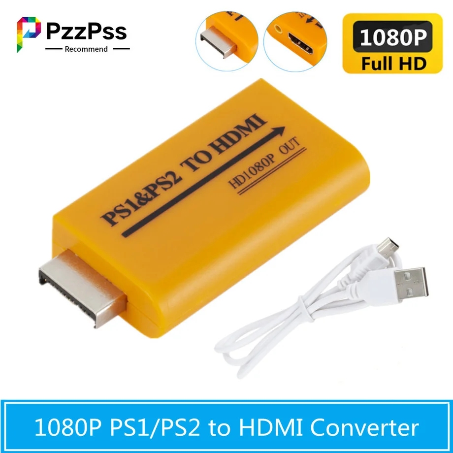 

PzzPss HD PS1 / PS2 to HDMI Adapter Converter Up to 1080P Output For Audio Gam / Monitor Projector Convert Video Plug and Play