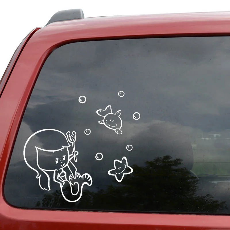 

19cm*18cm Cartoon Funny FISH GIRL Vinyl Car Sticker Decals Black Silver Accessorie C11-0152