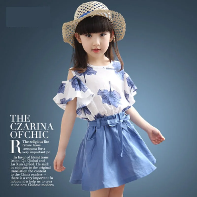 

5-10 year girl summer maple dress middle and large children leisure sports suit new version of the little girl short dress suit