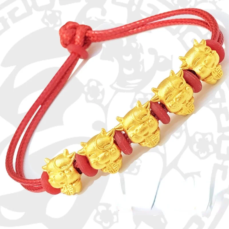 

Taurus Natal Year Bracelet for Women Zodiac Lucky Cow Couple Imitation 3D Gold Plated 24K Sand Gold Red String Braided Bracelet