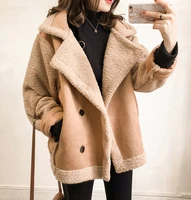 womens 2022 new wool coat korean version loose bf wind fur plush motorcycle plus size sweatwear classic street thick jacket top