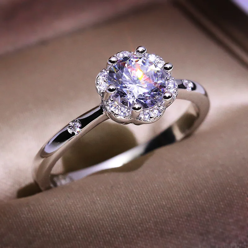 

S925 Sterling Silver Rings Women Diamond Wedding Fine Jewelry for Luxury Christmas round Diamond bohemia 925 Silver ring Women