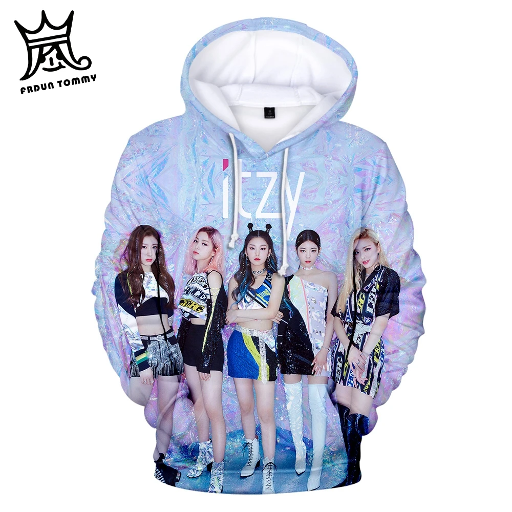 Frdun Tommy 3D ITZY Kpop корейские толстовки с капюшоном для девушек Толстовка длинным