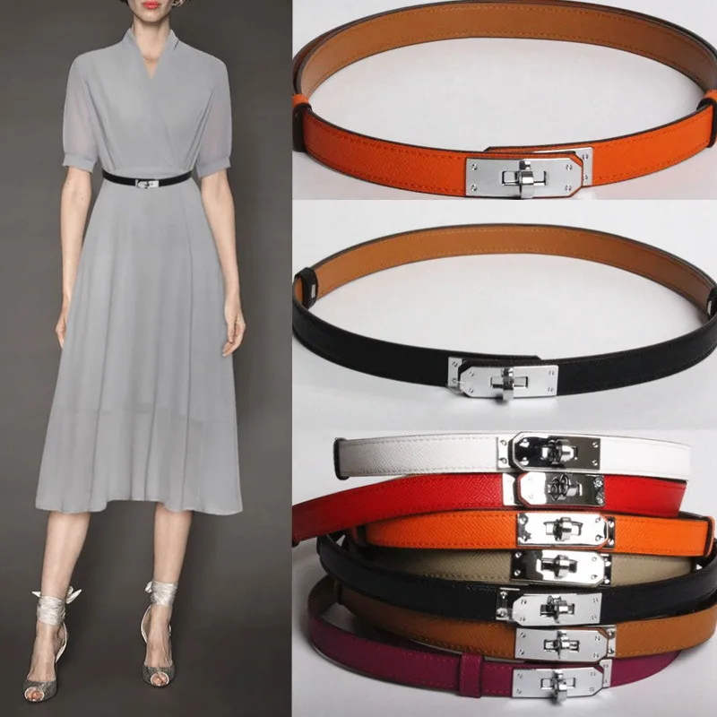 2020 new Luxury brand High quality women real leather 1.8cm width belts golden lock buckle dress jeans sweater waistband belt