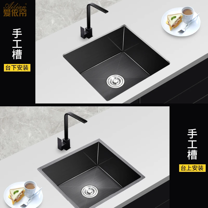 Черная кухонная раковина 304 из нержавеющей стали с одним кишечником для мытья