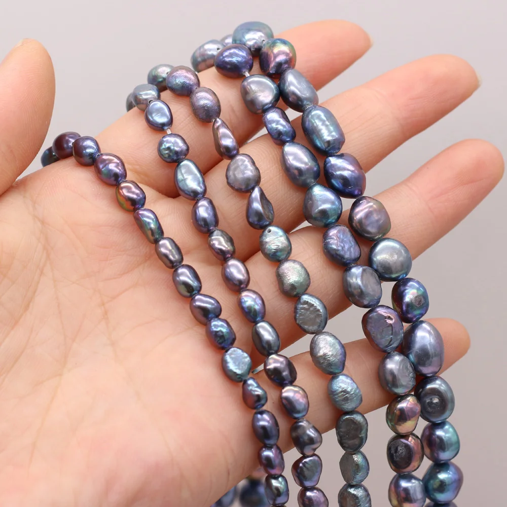 

Natural Freshwater Vertical Hole Two-sided Light Black Pearl Beads for Necklace Bracelet Jewelry Making DIY for Women Gift
