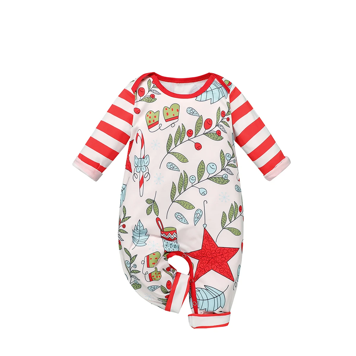

2020 Fall Christmas Newborn Baby Girls Boys Clothes Toddler Striped Long Sleeve Round Collar Romper Cartoon Print Jumpsuit 0-12M
