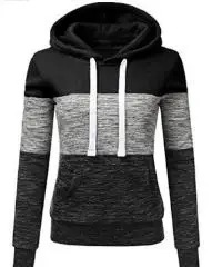 

Three Color Stitching Women's Hoodie Zipper Sweater Stripe Style Hooded