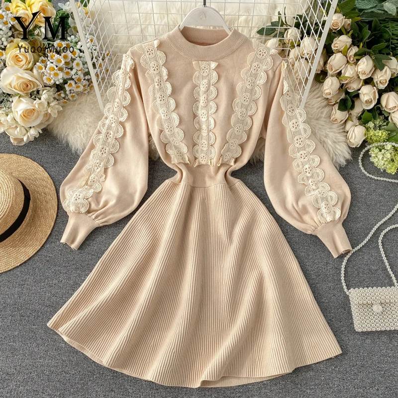 YuooMuoo хорошее качество роскошные кружева лоскутное вязаное Платья свитеры Для