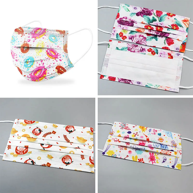 

50/100Pcs Adult Disposable Mouth Mask 3Layer Protective Color Print Thick Dustproof Face Mask Breathable Waterproof Fashion Mask