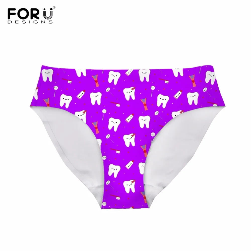

FORUDESIGNS Women Summer Sexy Panties Cartoon Dentist Equipment/Teeth Pattern Girls Black Underwear Ultra-thin Seamless Briefs
