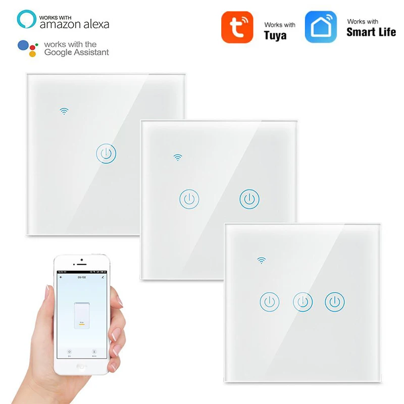 

Tuya EU 1/2/3/4 Gang Smart Wifi+Bluetooth Smart Switch Zero Fire Single Fire 2in1 Voice Control Switch Work With Alexa SmartLife