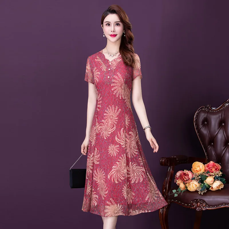 Платье женское шелковое на молнии с тонким принтом V-образным вырезом простое