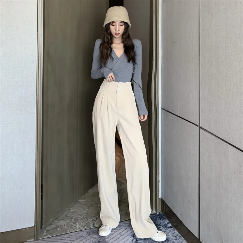 Женские винтажные широкие брюки шаровары вельветовые однотонные весенние