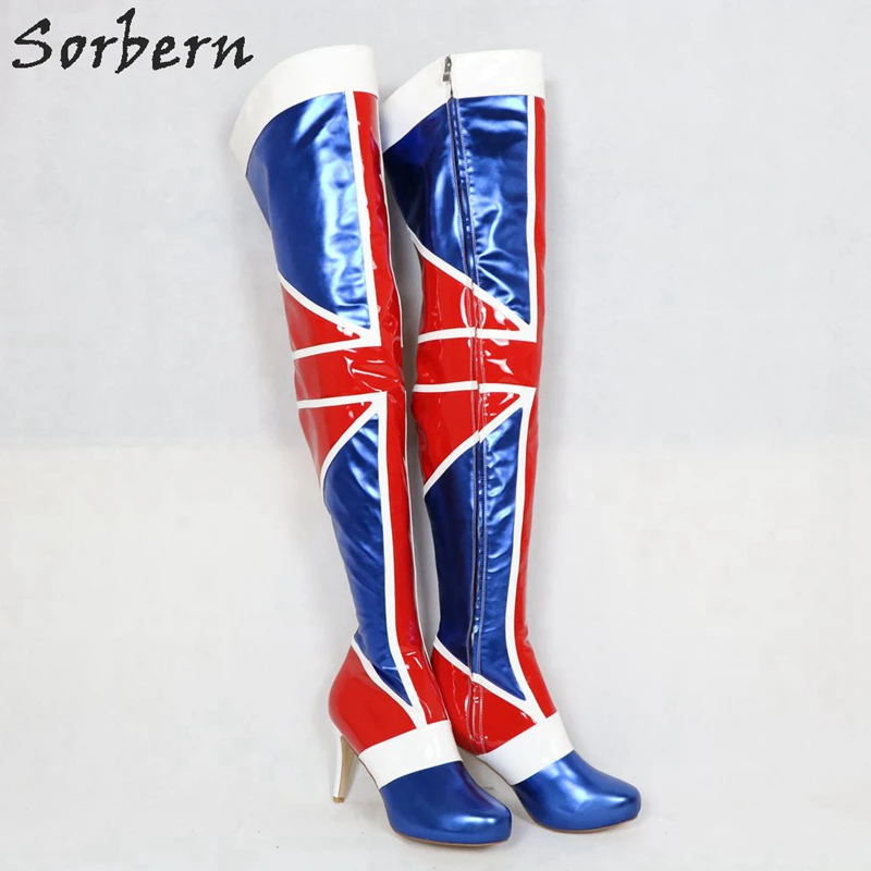 

Sorbern Crotch Thigh High Boots Unisex High Heel Fetish Kinky Boot Custom Wide Calf Fit Stilettos Platform Round Toe Mix Colors