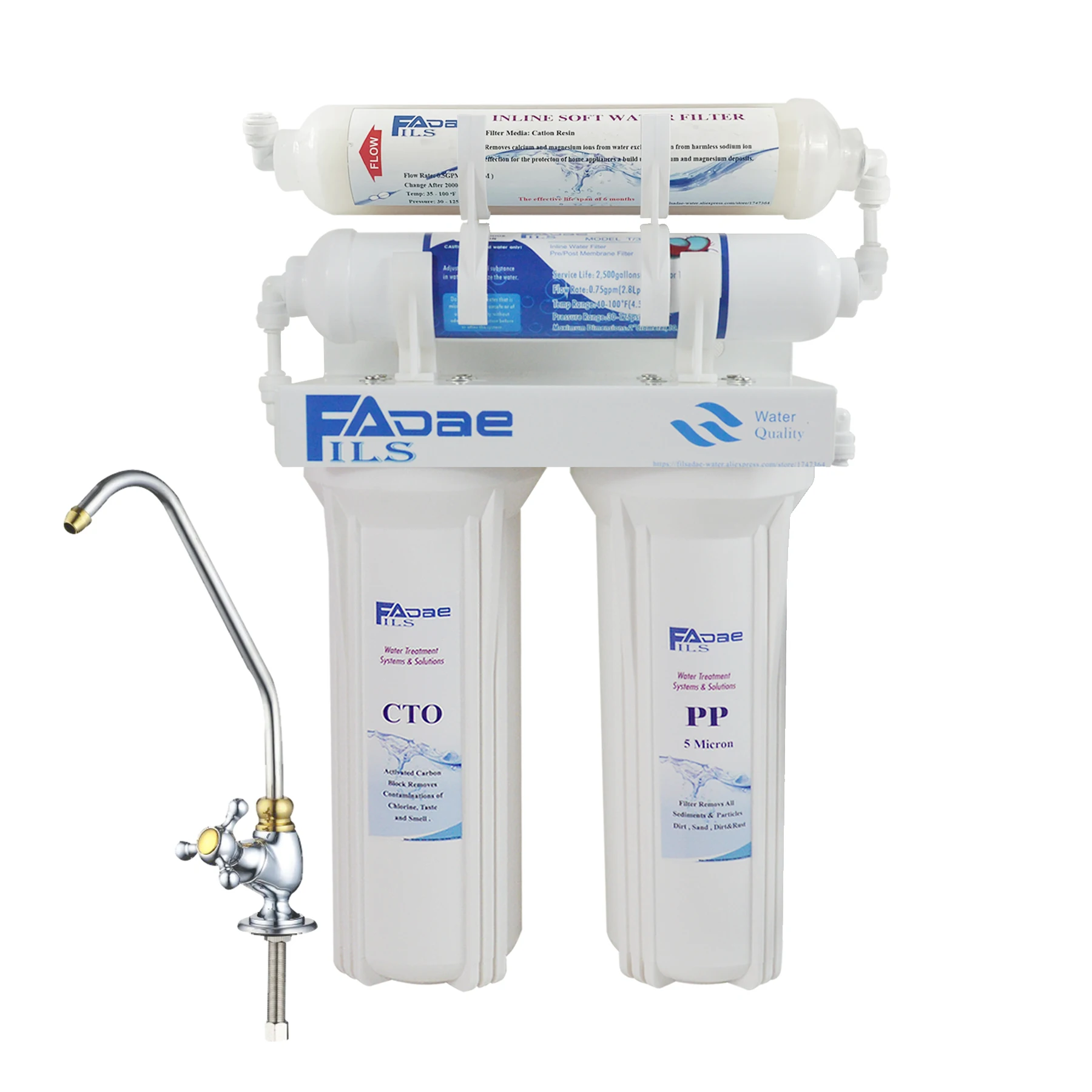 Household 4-Stage Undersink Drinking Water Filtration System With Cation Resin Filter Exchange Hardness Water To Soft Water