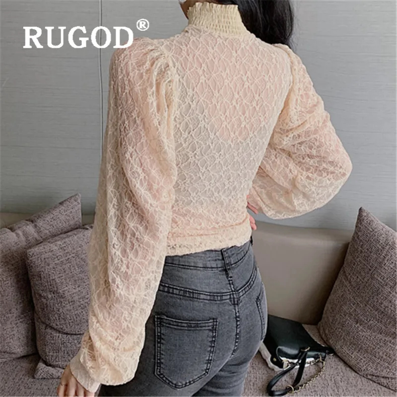 RUGOD кружевная блузка женские блузки с длинным рукавом элегантный топ корейская