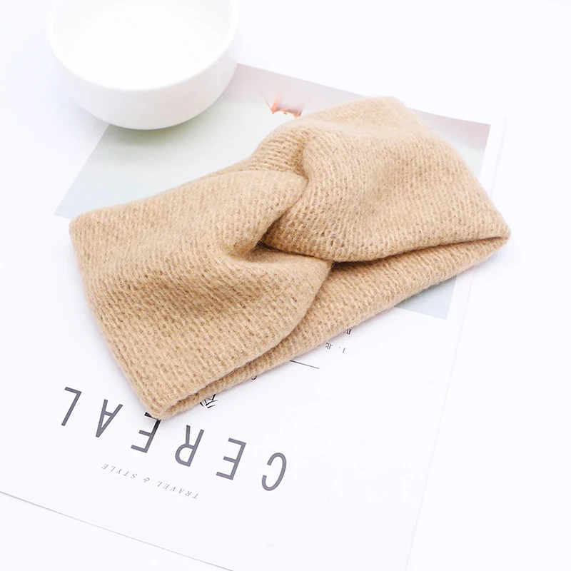 beige 1 Зимняя Детская повязка на голову; эластичная лента для волос для девочек; однотонные Детские аксессуары для волос; завязанная детская чалма; Детская повязка на голову - Цвет: beige 1