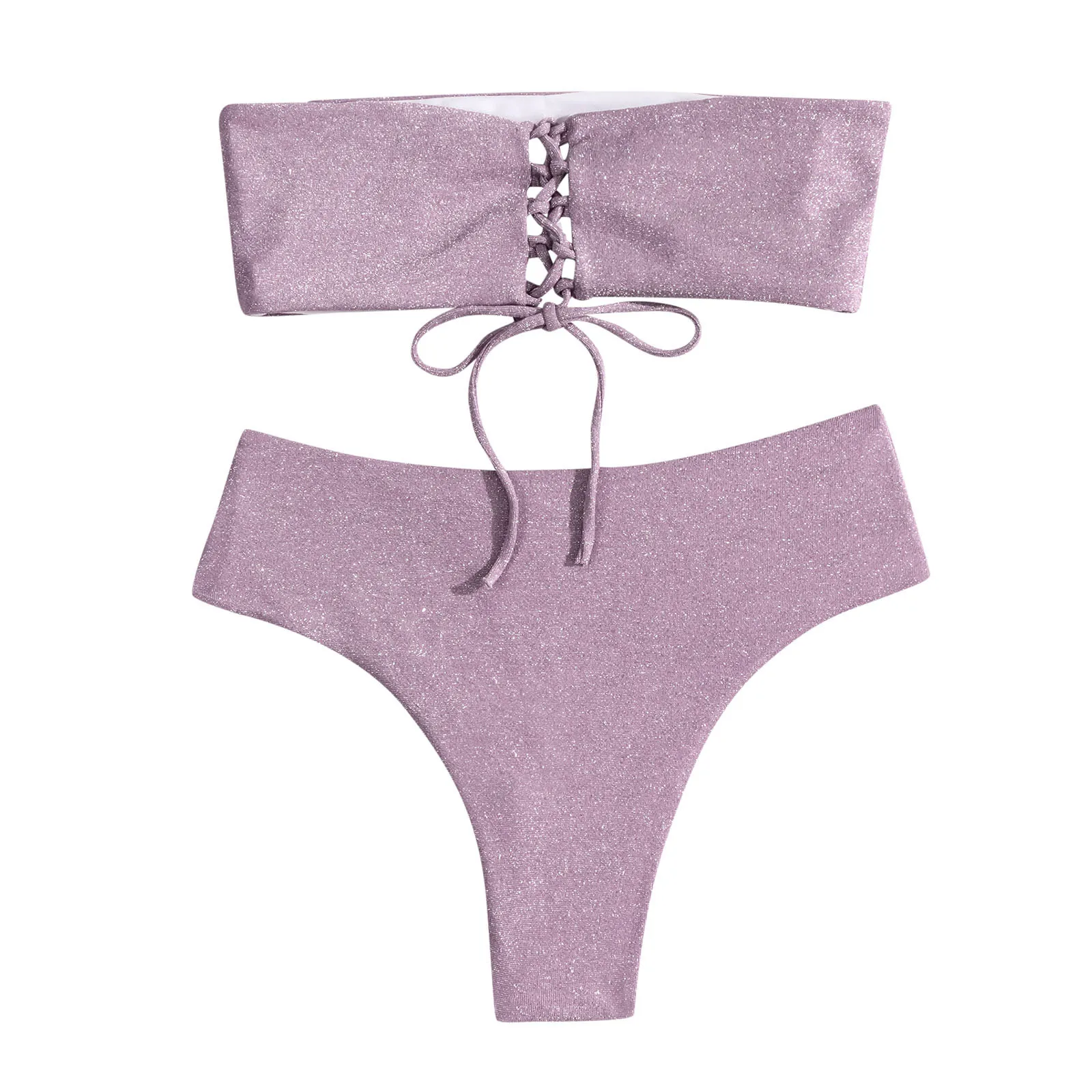 Женский однотонный кружевной бикини пуш-ап с завышенной талией купальник