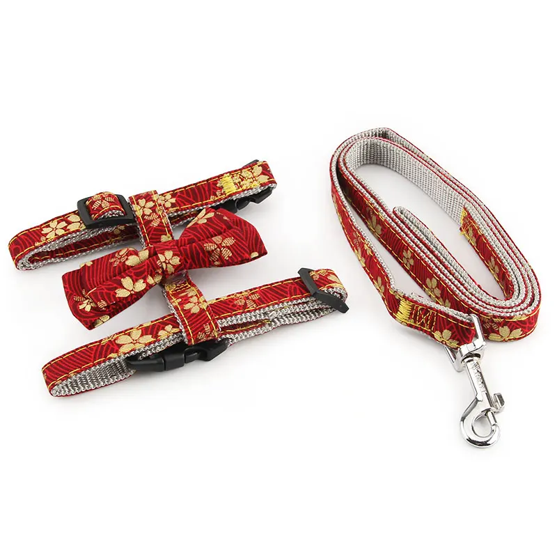 Нагрудный ошейник с бантом для домашних животных регулируемый поводок цветов и