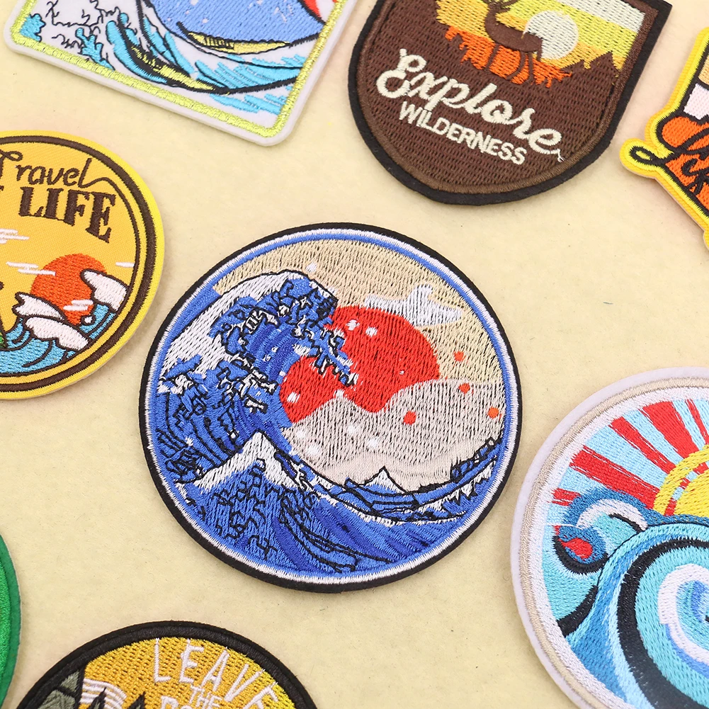 Нашивка с героями мультфильмов аниме Гора Фудзи Япония круглая вышивка