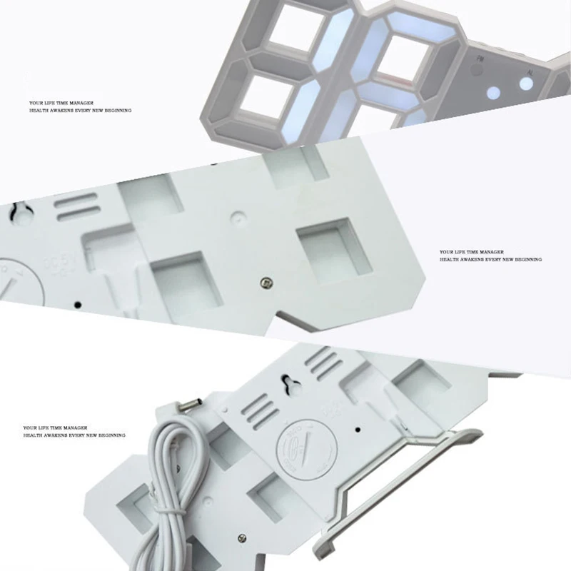 

Fowecelt 3D LED Digital Large Wall Clock Modern Design Home Living Room Decoration Date Temperature Calendar Alarm Table Clock