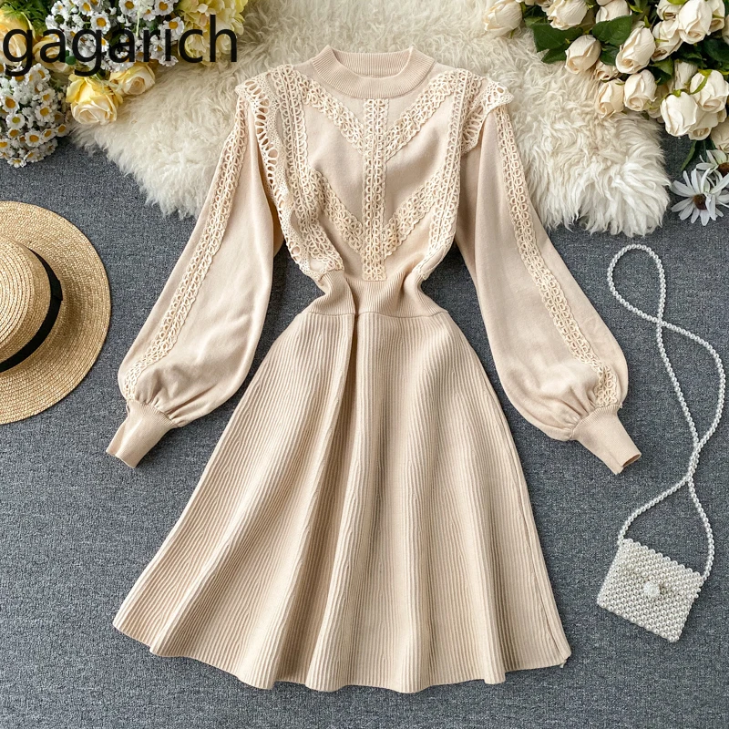 Gagarich Для женщин трикотажные короткое платье весной новый кружева шить длинный