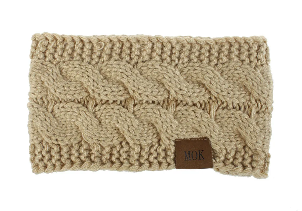 Beige MOK Вязаная повязка на голову, Женская повязка на голову, Женская повязка на голову, широкая повязка на голову, вязаная повязка на голову для девушек, Зимняя повязка на голову WH405D - Цвет: Beige MOK