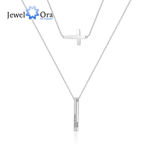 Персонализированное имя выгравировано 4 стороны вертикальные бар ожерелья и подвески из нержавеющей стали крест слоистых ожерелья для женщин ювелирные изделия