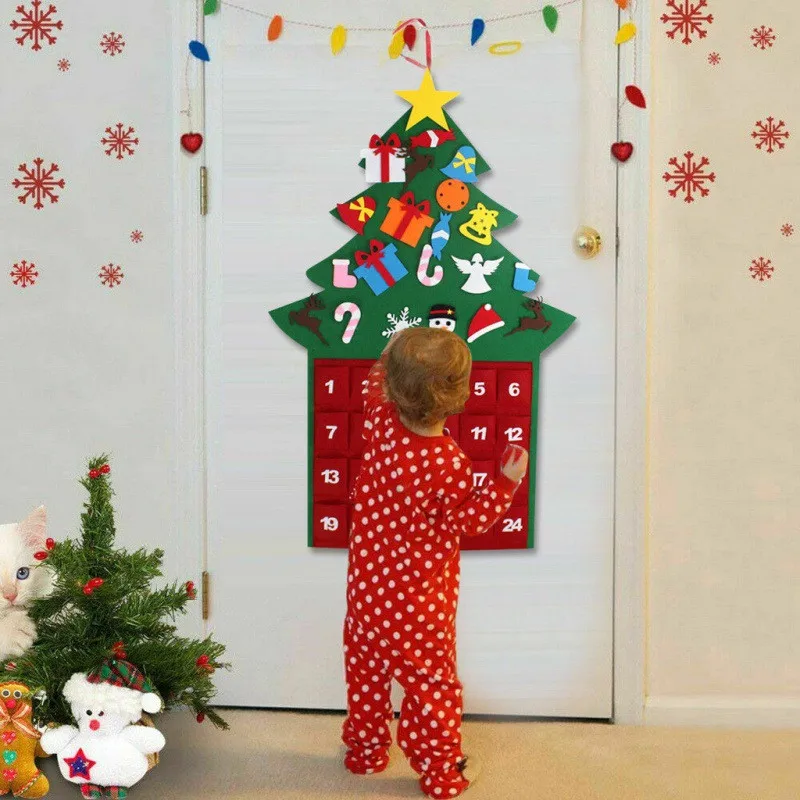 Christmas Advent Calendar 2021 Wall Hanging Santa Felt Tree with 24 Days Pockets Xmas Countdown Gifts | Дом и сад