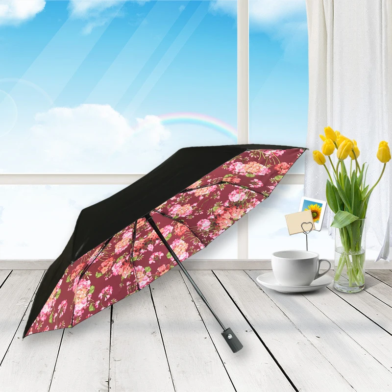 Складной автоматический зонт с черным покрытием для мужчин и женщин