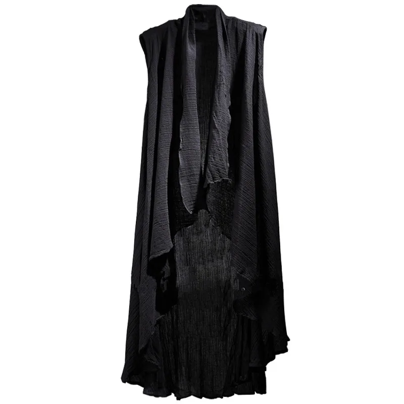 

Gothic Men Loose Fit Long Linen Sleeveless Vest Casual Shawl Cape Irregular Outwear Coat Man Streetwear Waistcoat Vests Cardigan