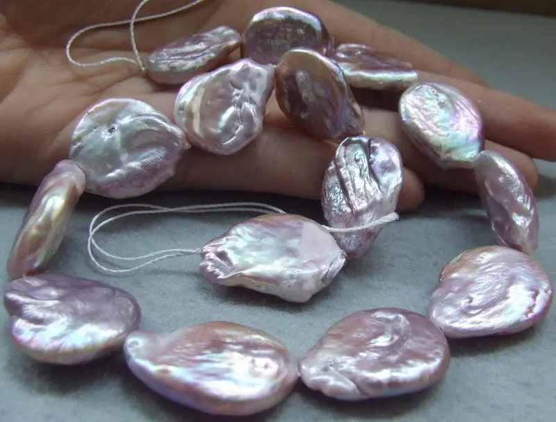 

22X30MM Natural Purple Freshwater Keshi Pearl Teardrop Loose Beads Strand 15.5"