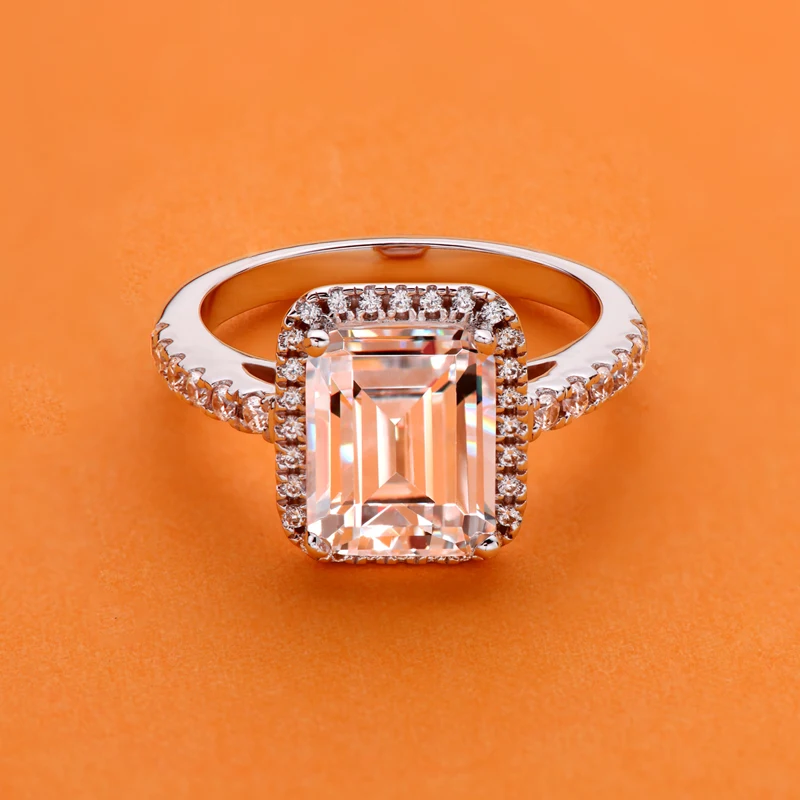3.0 Carats Emerald Cut Halo Engagement Ring for Women Simulated Diamond Anniversary Wedding 925 Sterling Silver | Украшения и