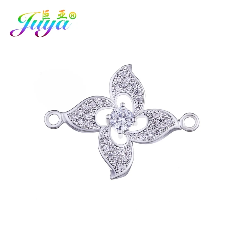 White Gold Juya DIY Ювелирные компоненты поставки кубического циркония Дракон Цветок Хамса Разъем аксессуары для женщин серьги браслет Изготовление - Цвет: White Gold