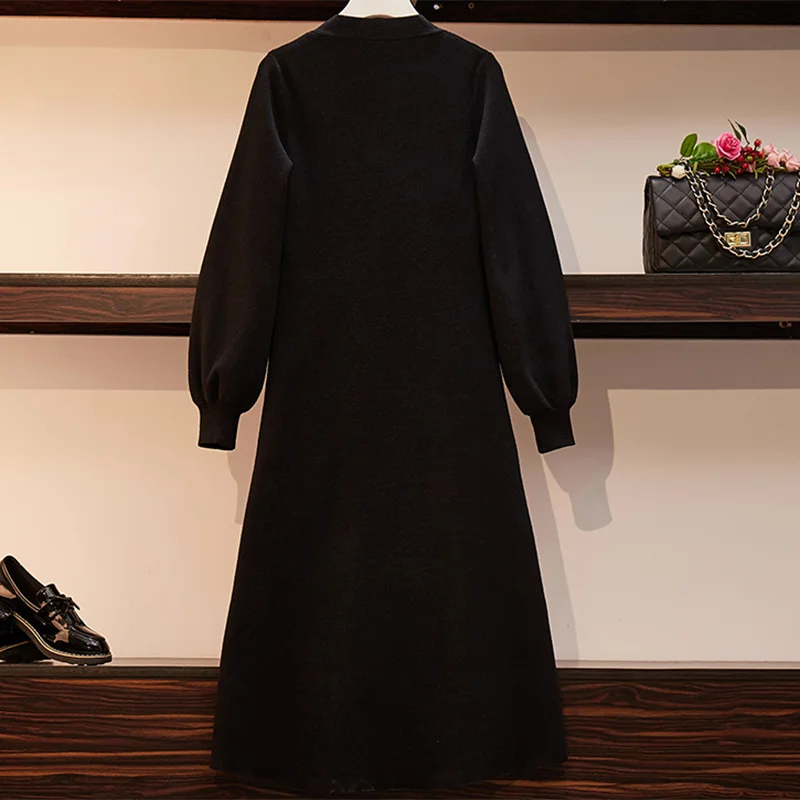 Размера плюс 2020 зимнее теплое платье с боковыми пуговицами и бисером женское