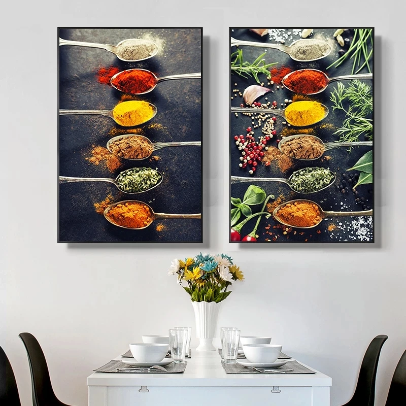 

Kitchen Theme Mix Herb and Spices Canvas Painting Posters and Prints Cuadros Wall Art Pictures for Restaurant Dining Room Decor