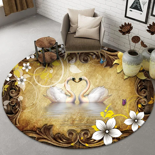 Коврик в китайском стиле нескользящий круглый ковер с рисунком цветущей сливы