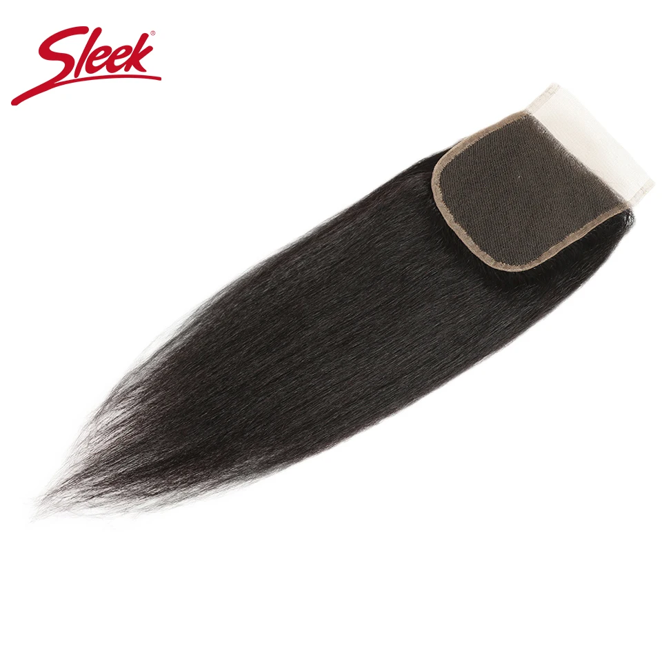 Sleek бразильские Яки прямые волосы Кружева Закрытие 10-20 дюймов Волосы remy 4x4 средней длины коричневого цвета с отбеленные Кружева чехол
