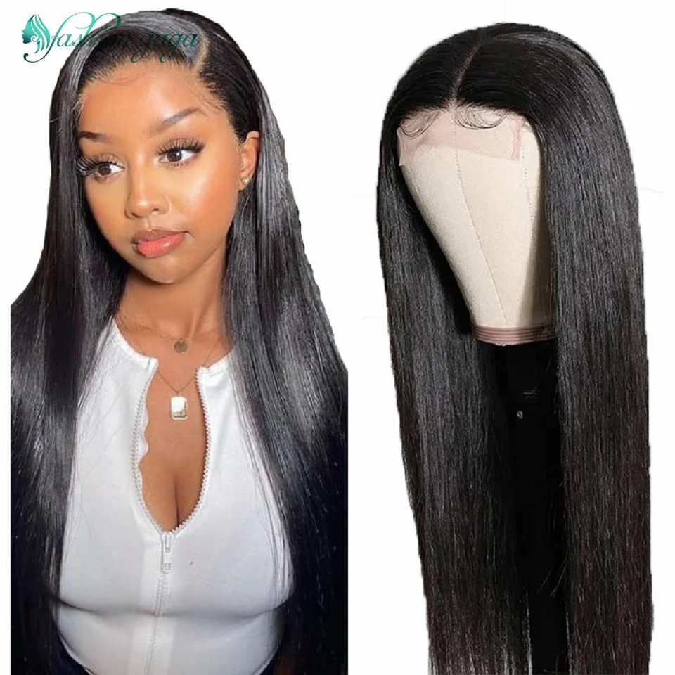 

Wig Female Pre Plucked And Bleached Transparent Lace Frontal Wigs Human Hair Mongolian Black 100 Smooth Real 30 Inches Cheap